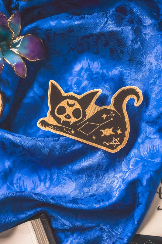 Celestial Cat Skull Gold Sticker