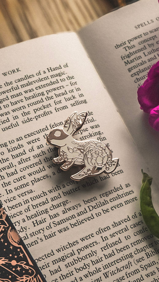 White Floral Rabbit Pin