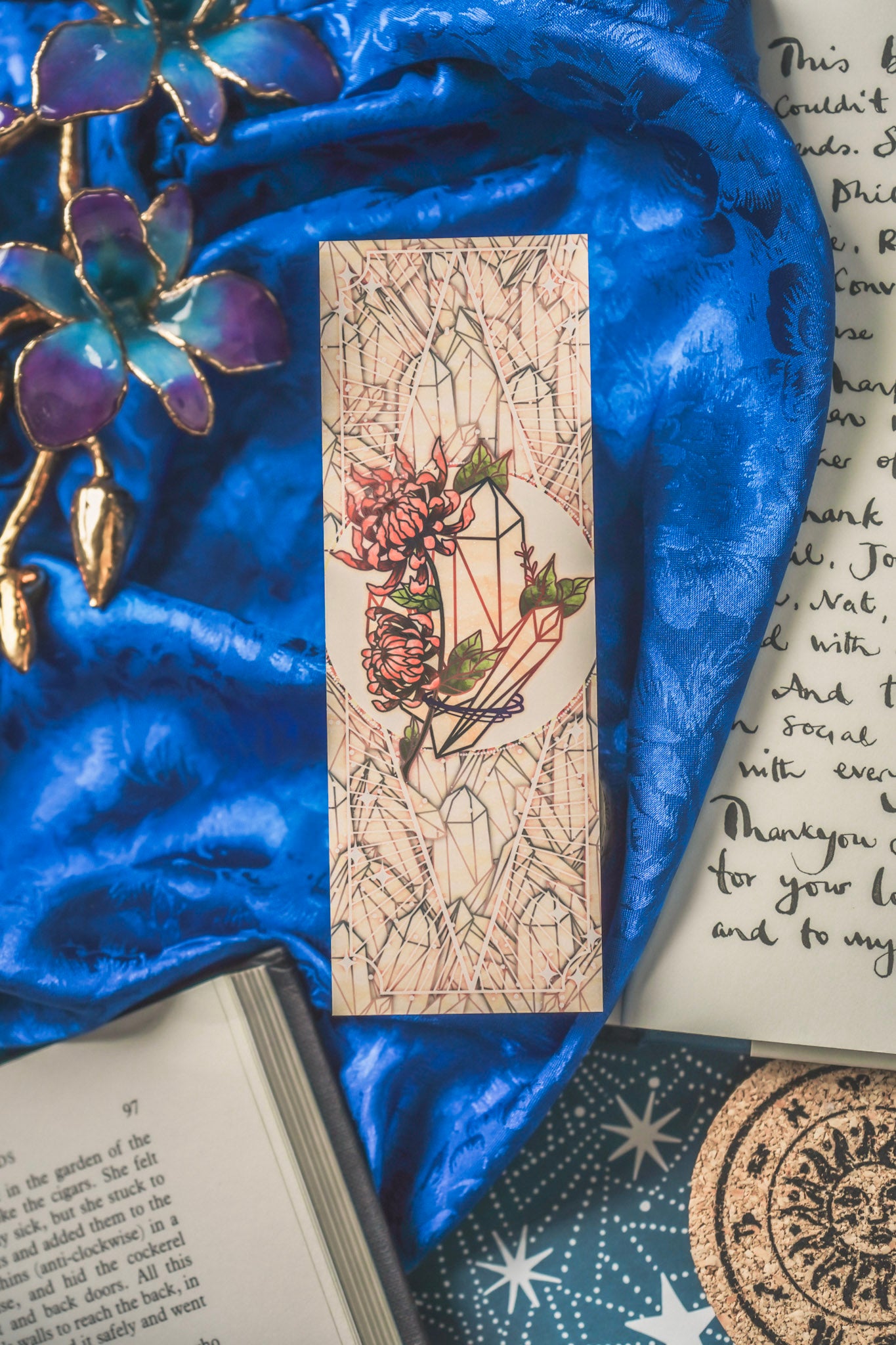 Topaz stone with Chrysanthemum - Scorpio Birthstone Bookmark