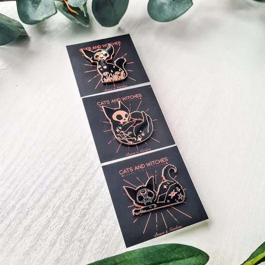 Witchy Black Cat Skull Pin Bundle