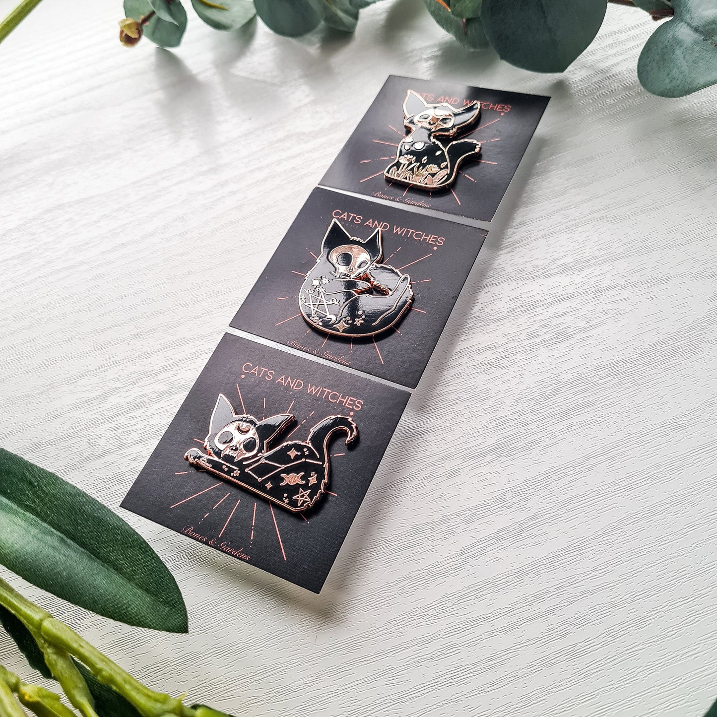Witchy Black Cat Skull Pin Bundle bonesandgardens