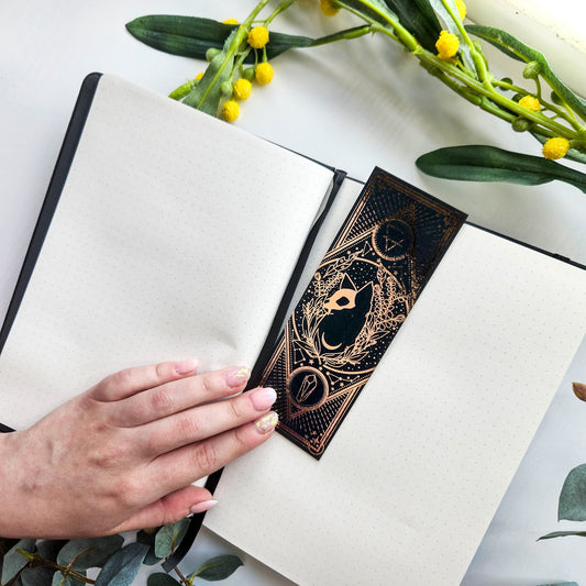 A5 Gold Foil Celestial Cat Skull Notebook + Bookmark bonesandgardens