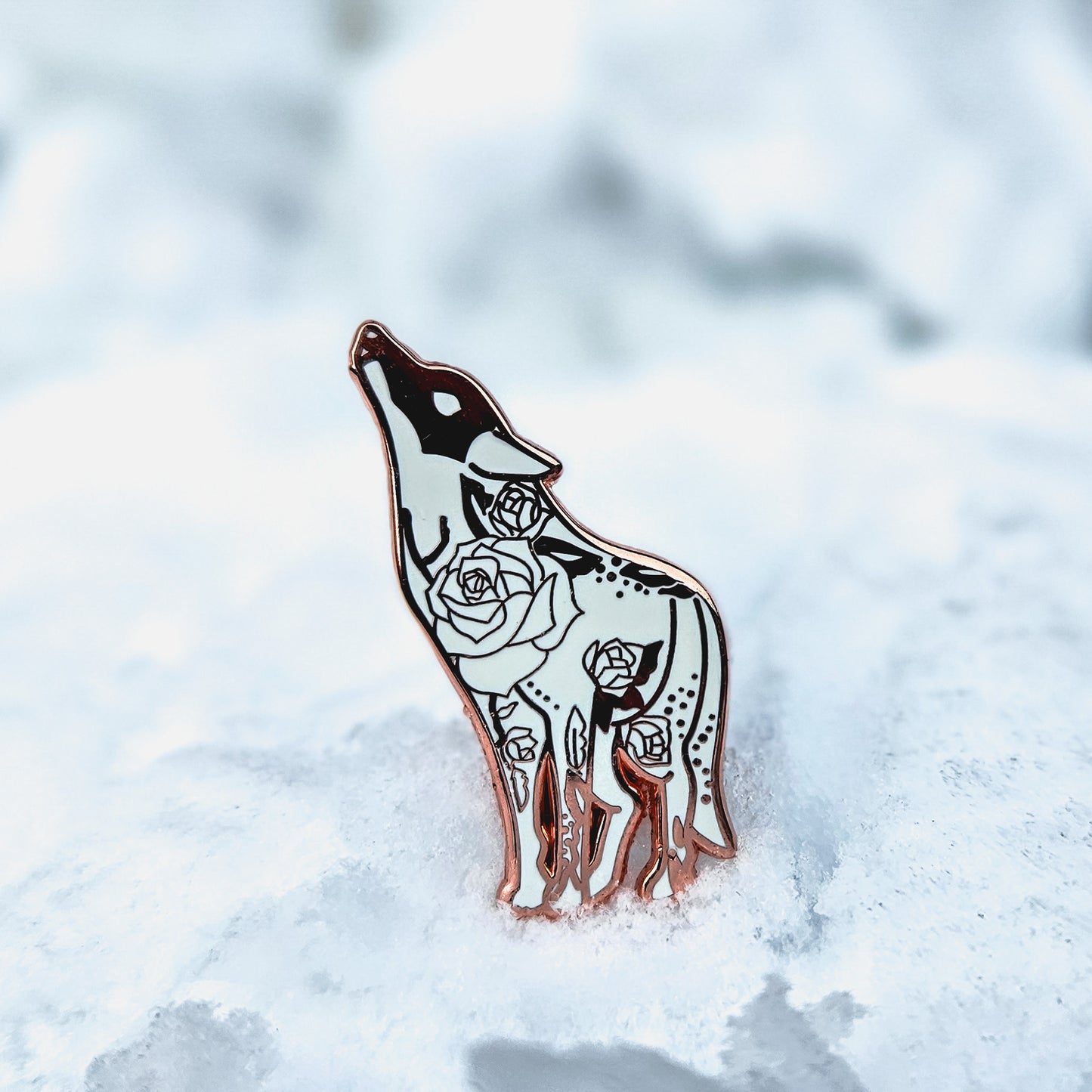 White Floral Wolf - Enamel Pin
