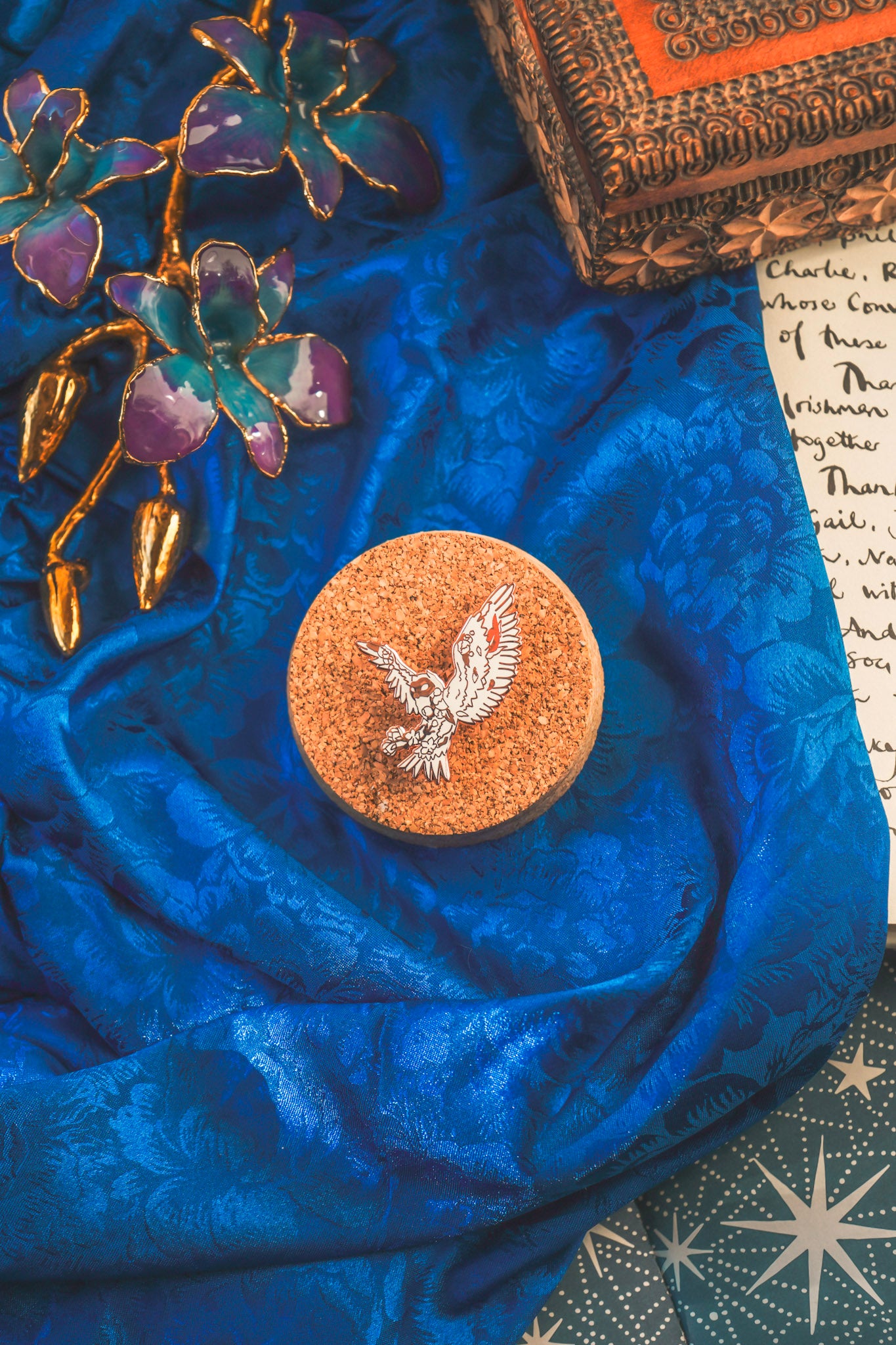 White Floral Owl Pin