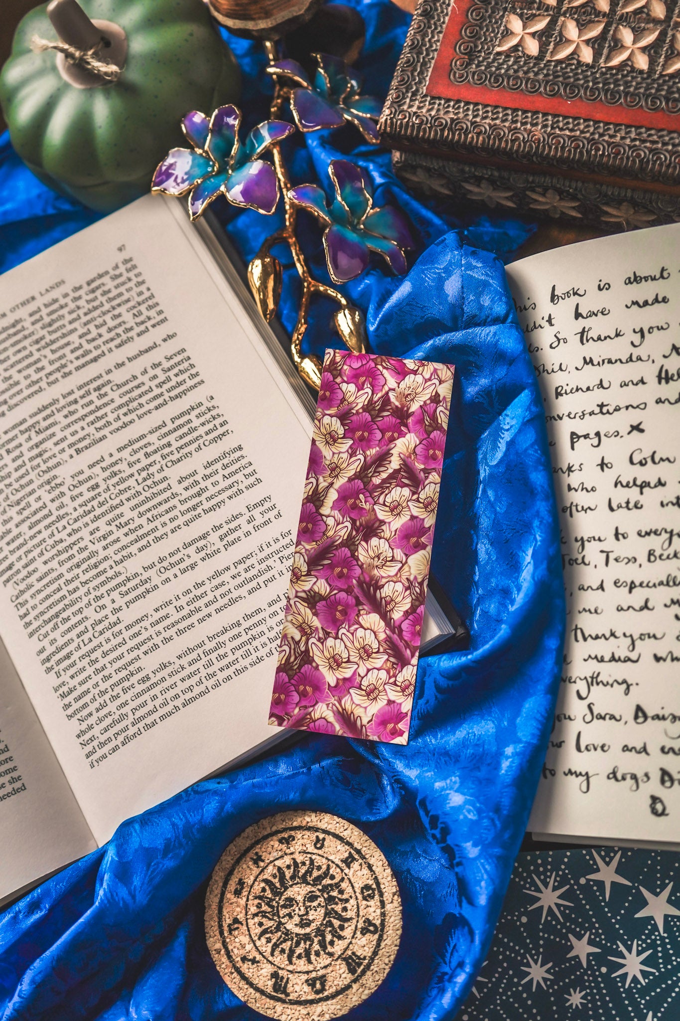 Garnet stone with orchids - Aquarius Birthstone Bookmark