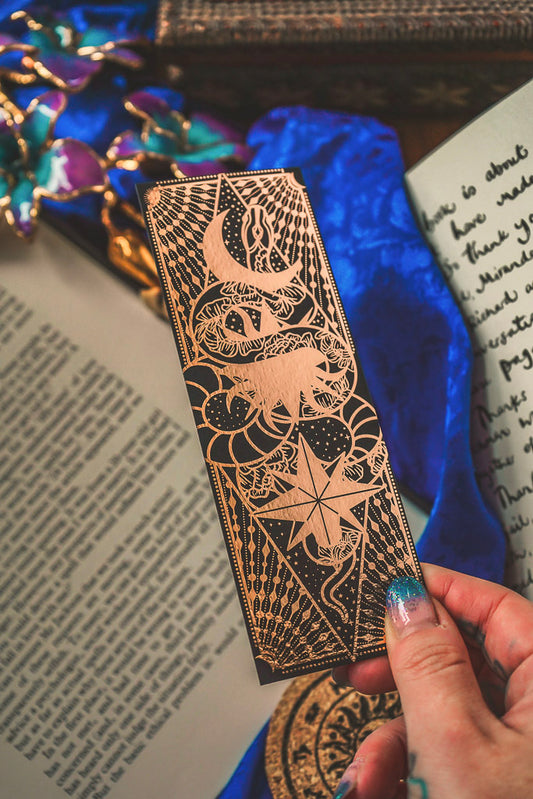 Snake Moon Star and Sun Gold Bookmark