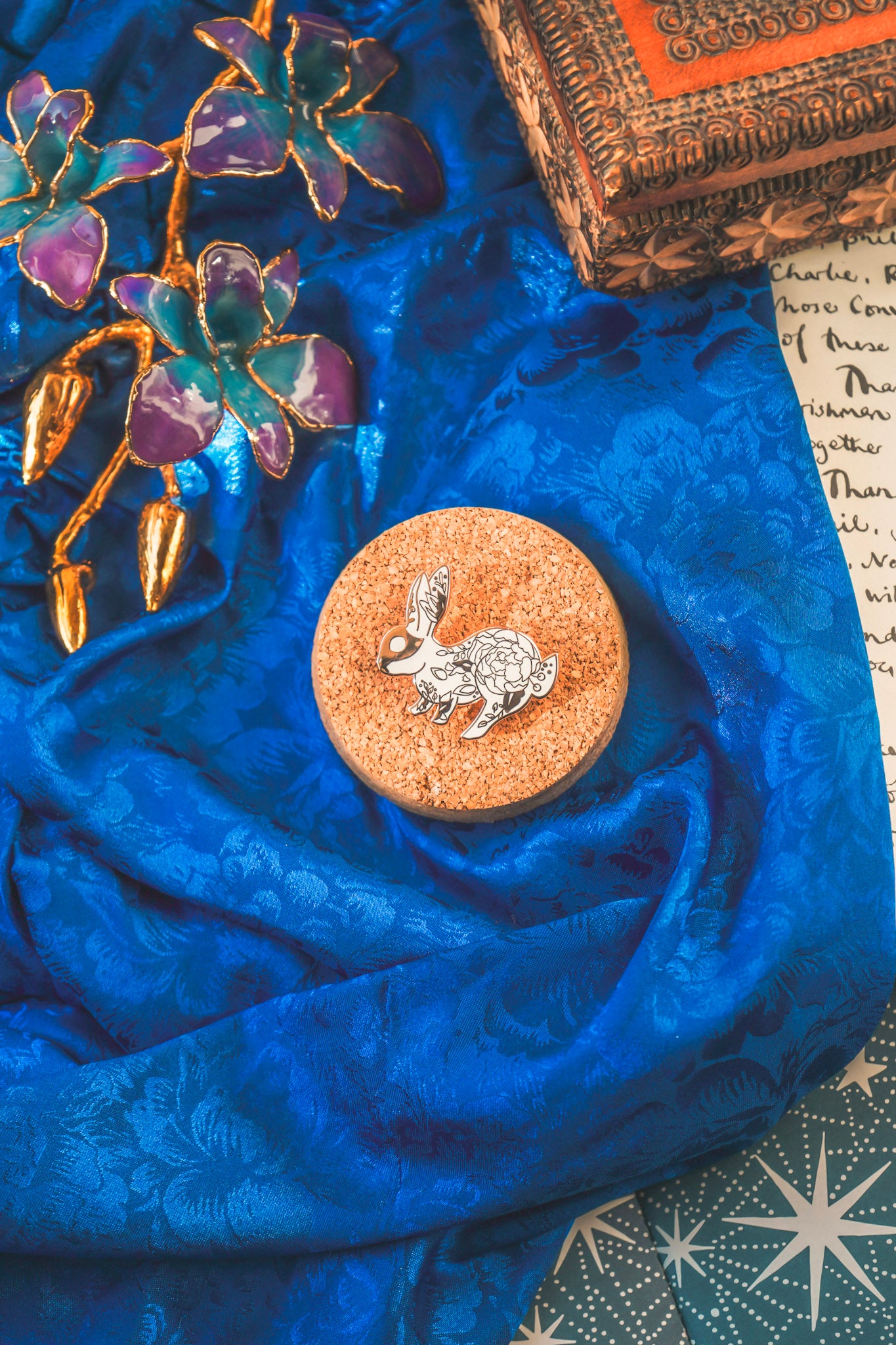 White Floral Rabbit Pin