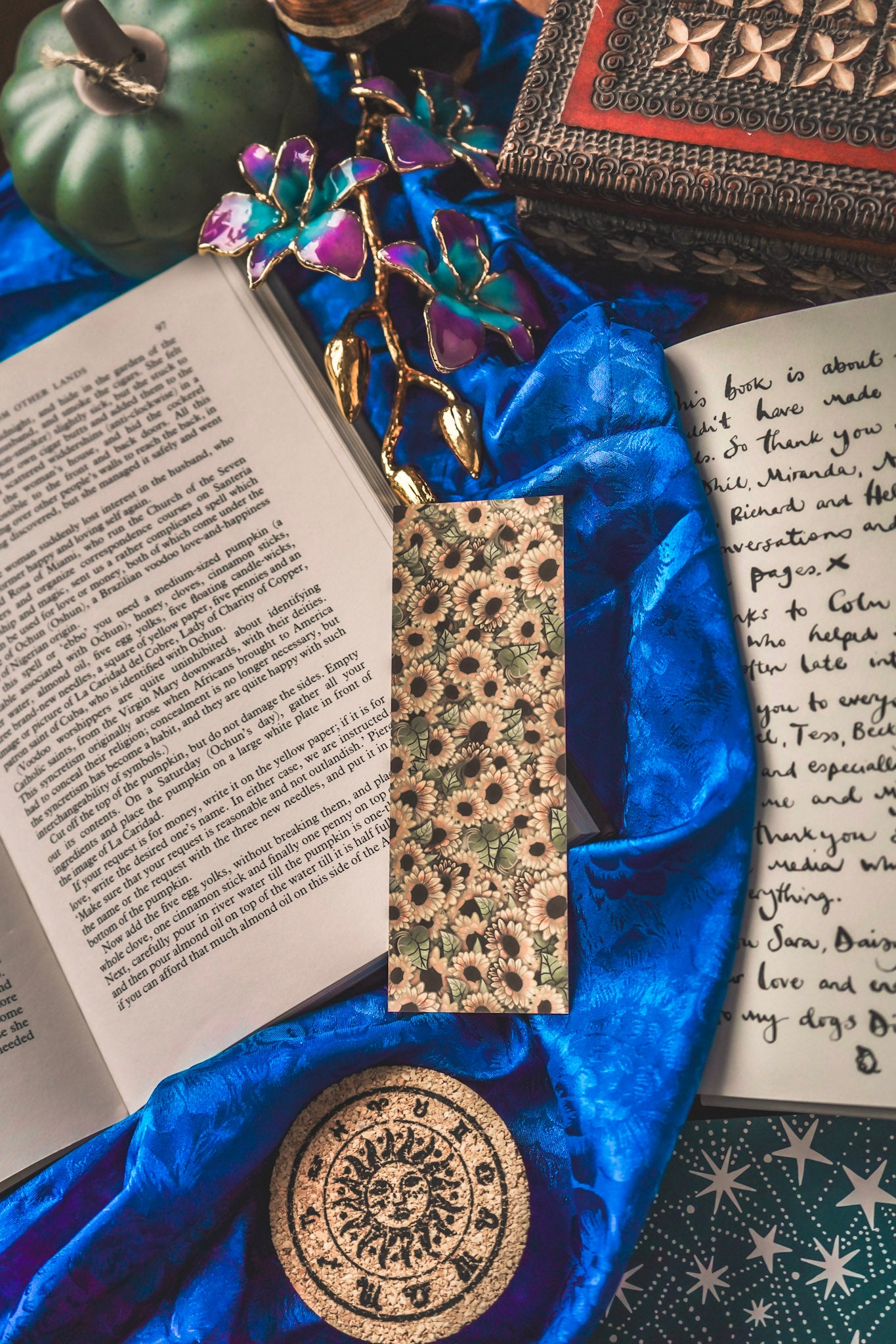 Tigers Eye stone with Sunflower - Leo Birthstone Bookmark