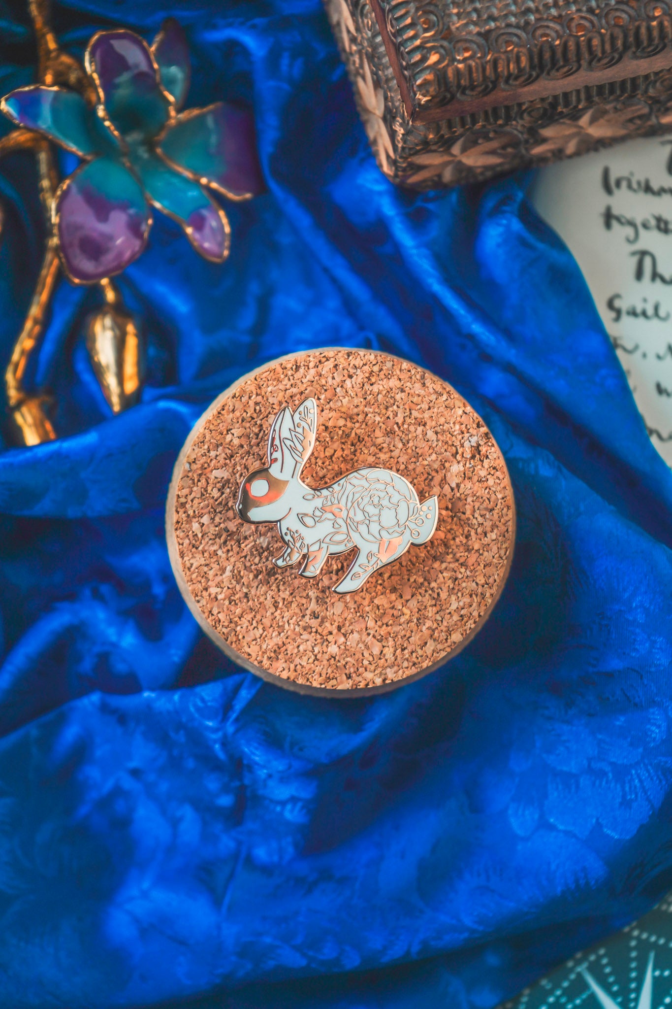 White Floral Rabbit Pin