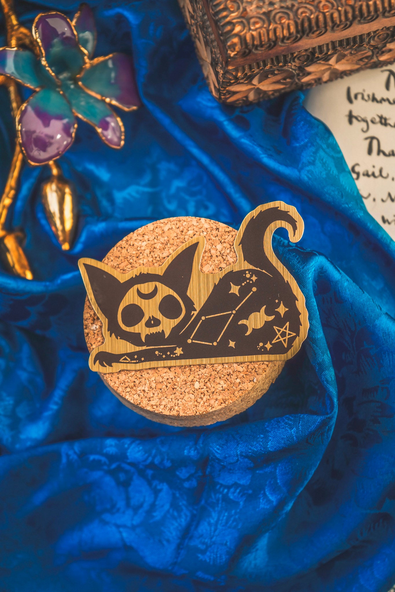 Celestial Cat Skull Gold Sticker