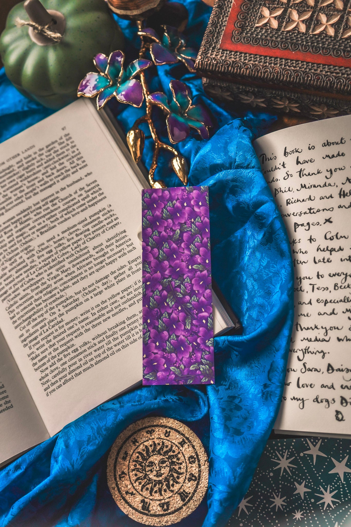 Jade stone with Violets - Virgo Birthstone Bookmark