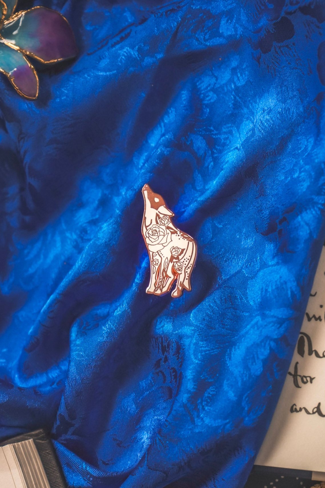 White Floral Wolf Pin