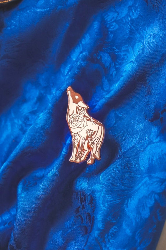 White Floral Wolf Pin