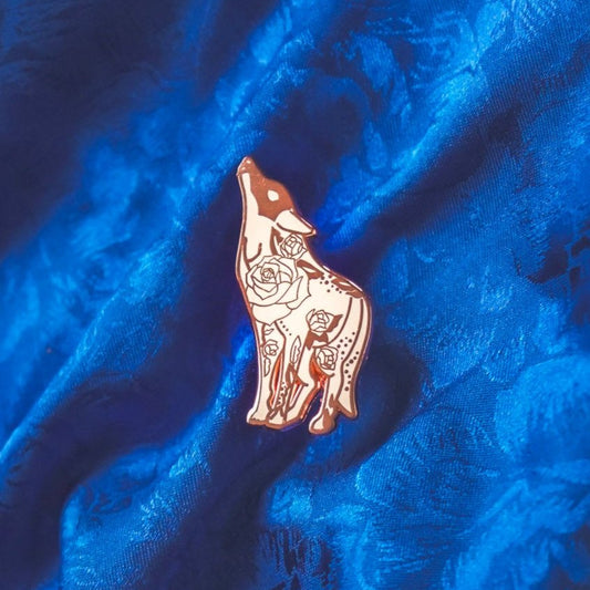 White Floral Wolf Pin