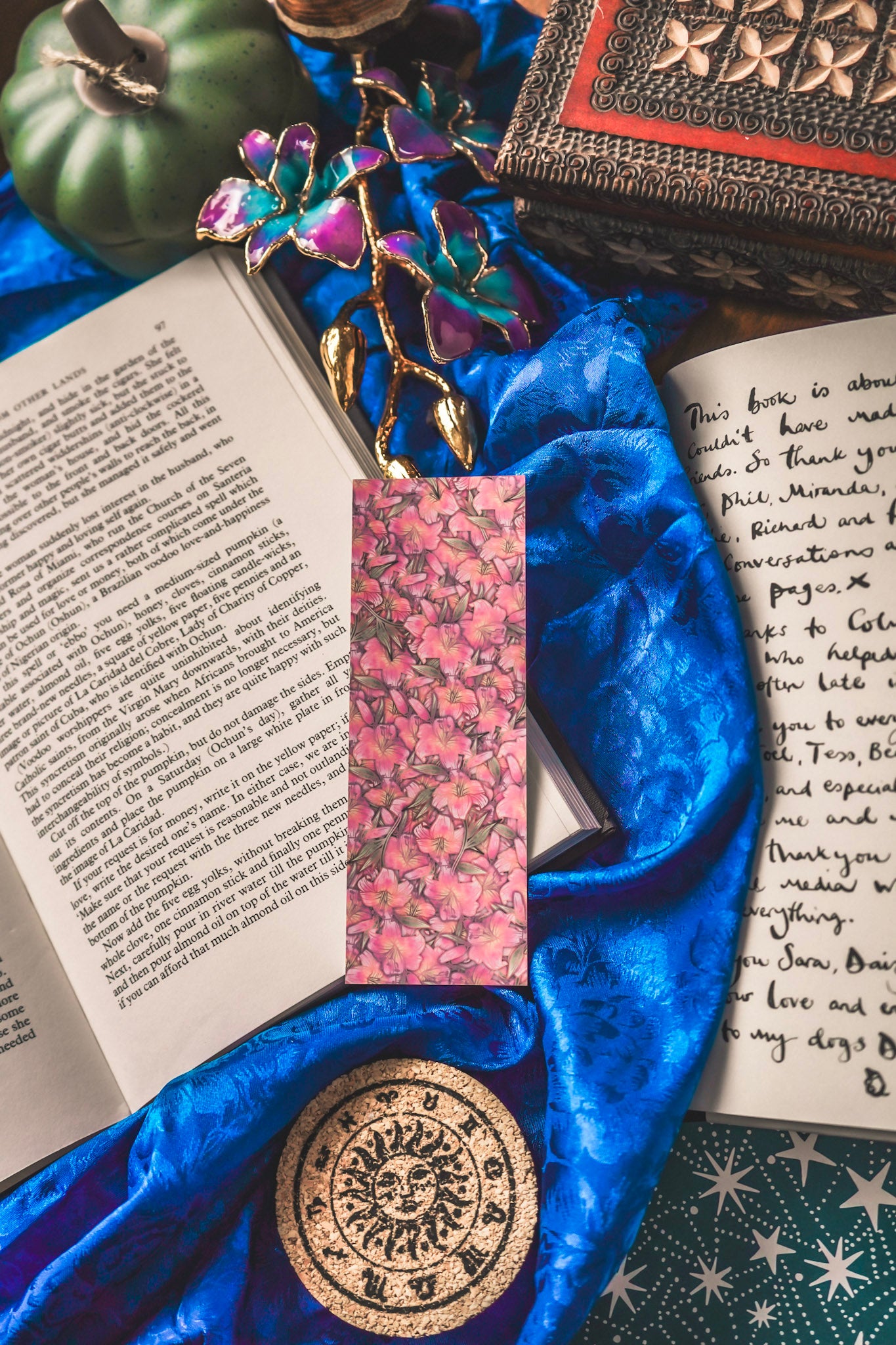 Emerald stone with lily flower - Cancer Birthstone Bookmark