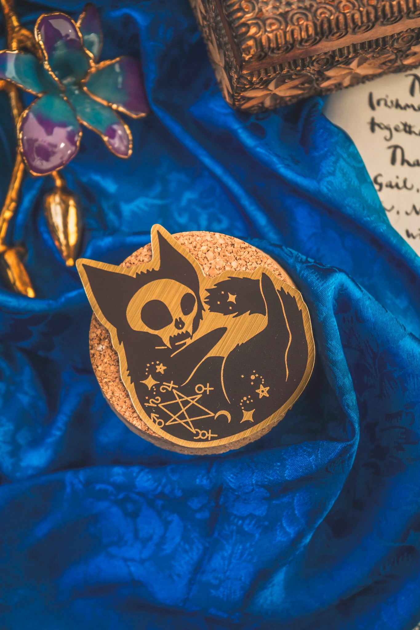 Cat Skull Gold Sticker