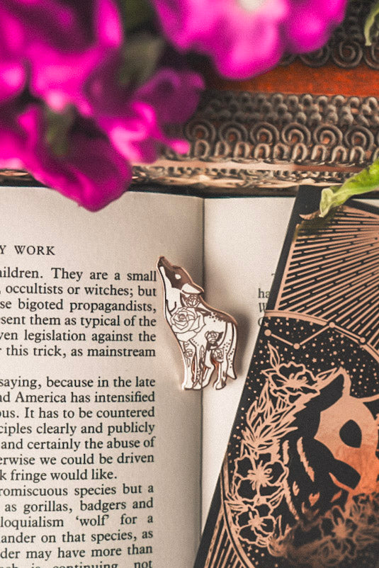 White Floral Wolf Pin