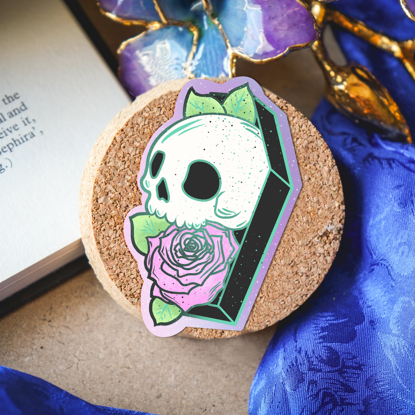 Coffin Skull with Rose Sticker
