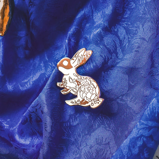 White Floral Rabbit - Enamel Pin