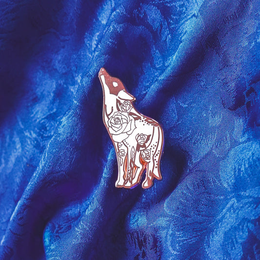 White Floral Wolf - Enamel Pin