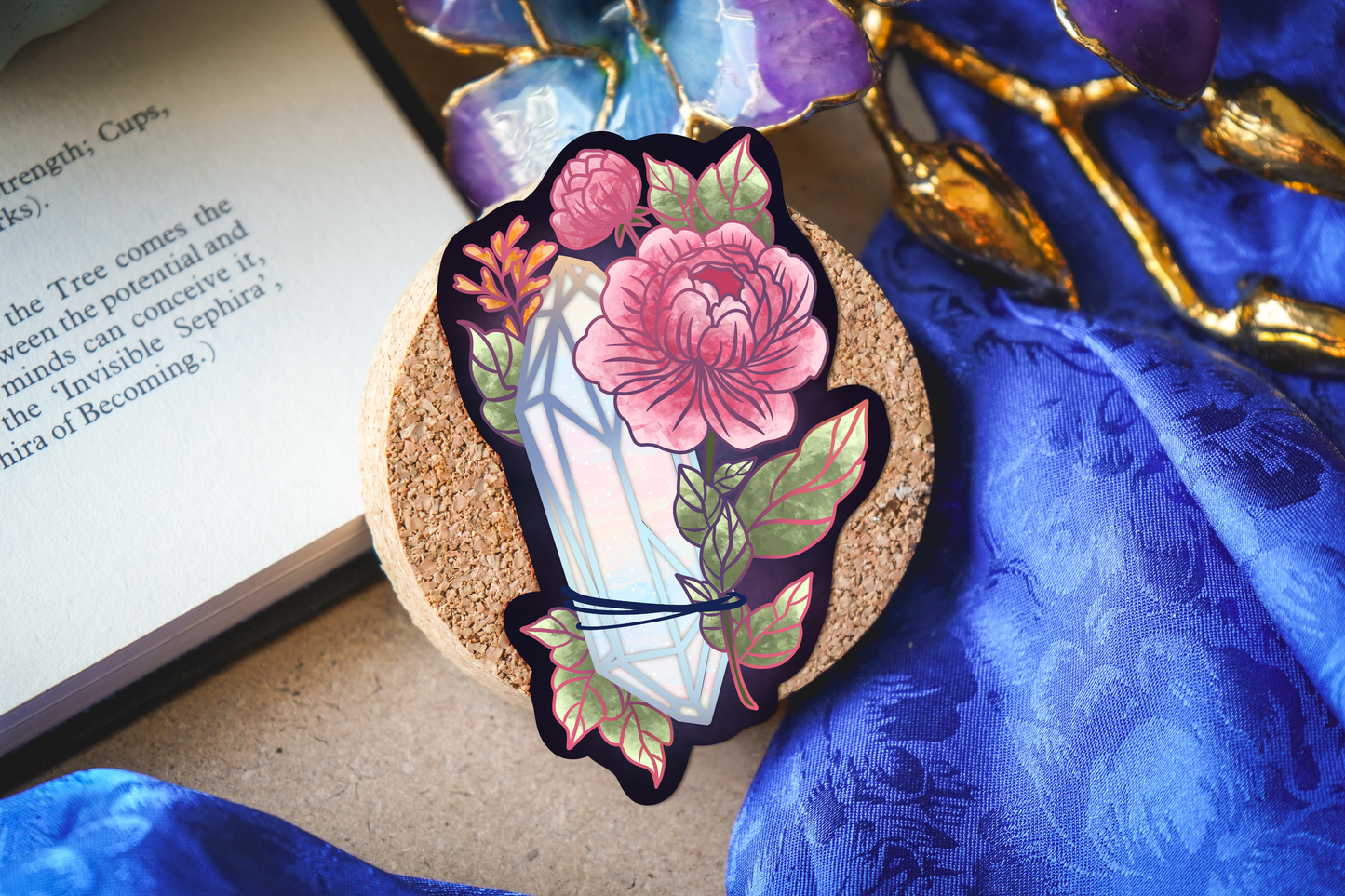 Moonstone with Peonies Sticker