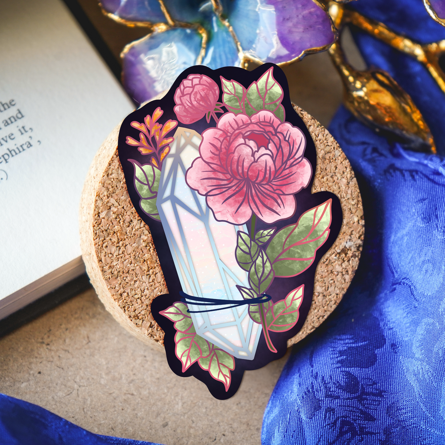 Moonstone with Peonies Sticker