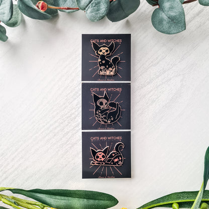 Witchy Black Cat Skull Pin Bundle