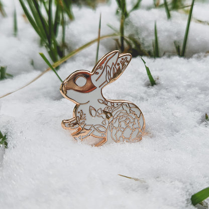 White Floral Rabbit - Enamel Pin