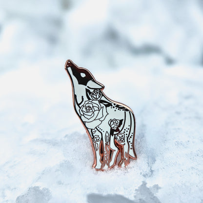 White Floral Wolf - Enamel Pin