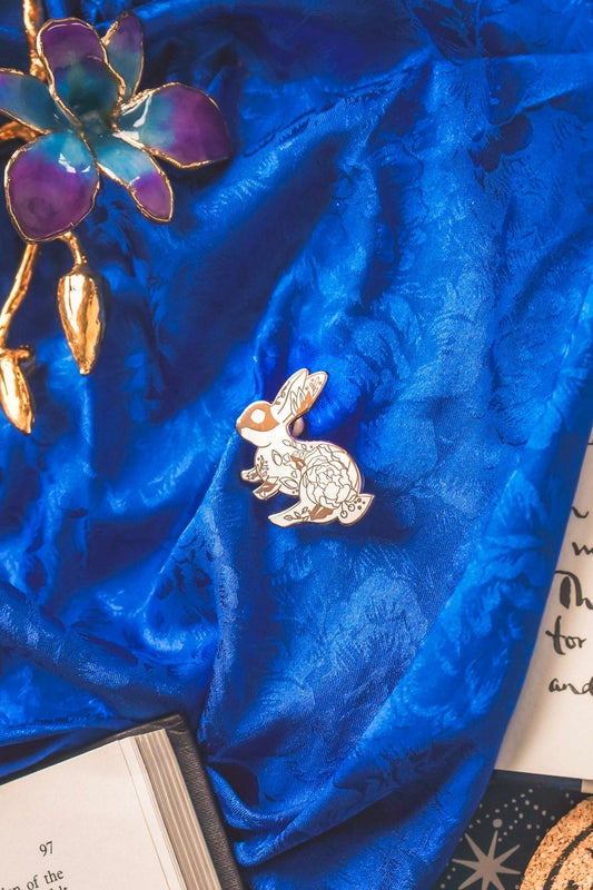 White Floral Rabbit Pin