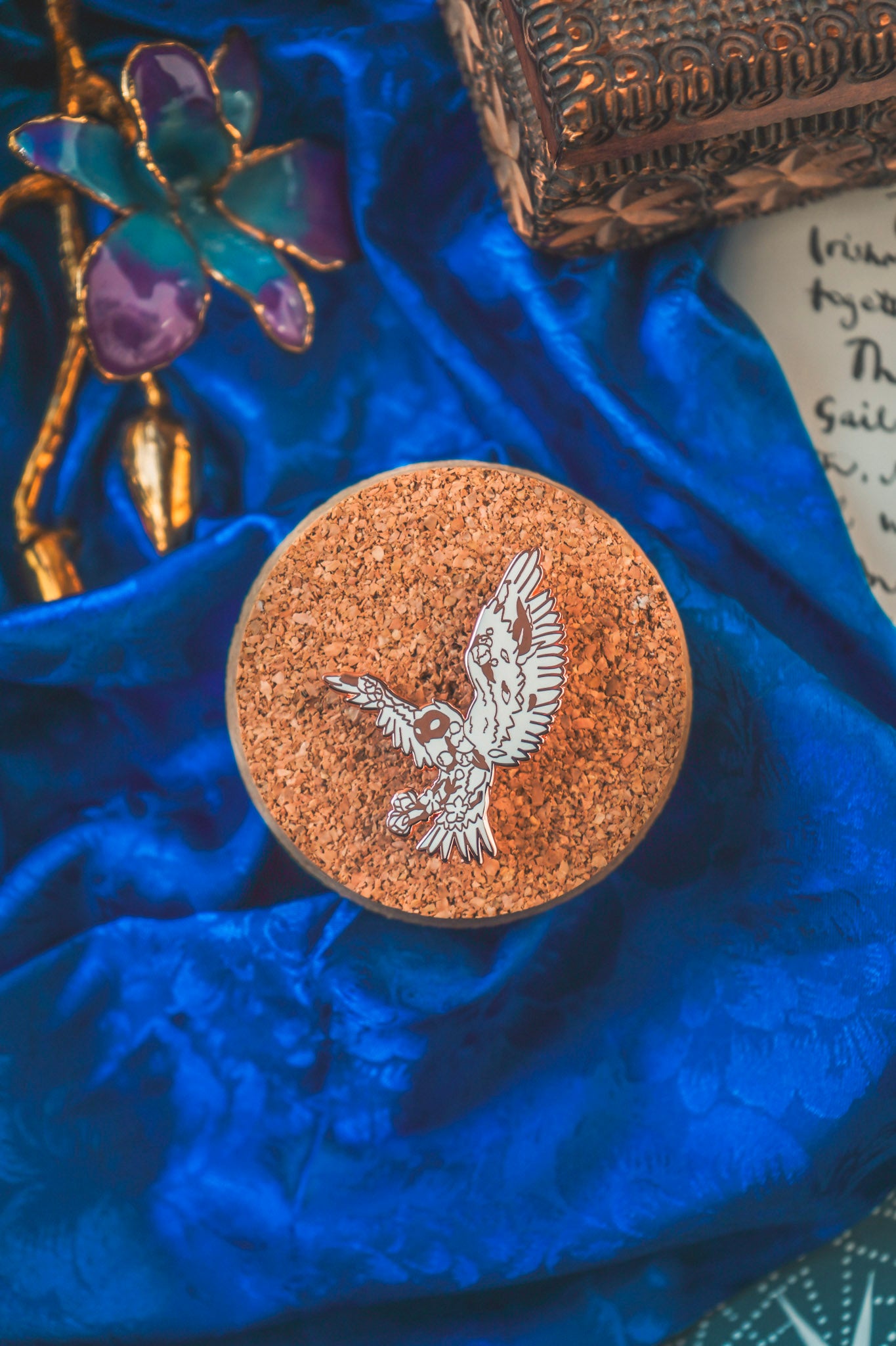 White Floral Owl Pin