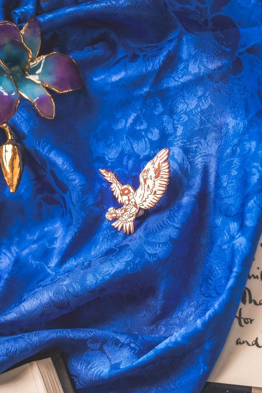 White Floral Owl Pin