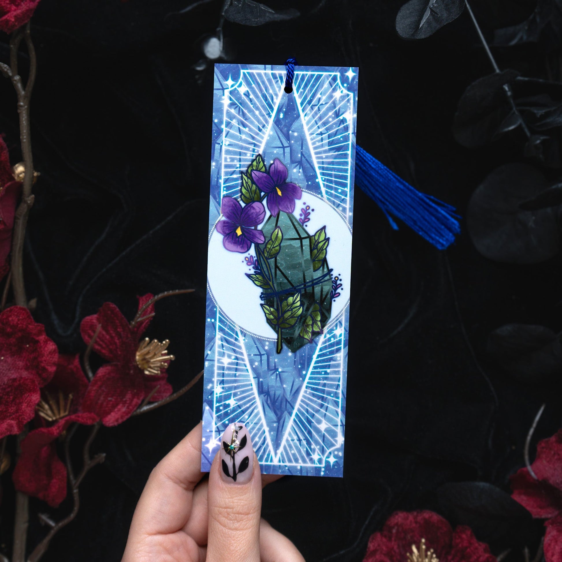 Jade stone with Violets - Virgo Birthstone Bookmark bonesandgardens
