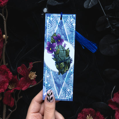 Jade stone with Violets - Virgo Birthstone Bookmark bonesandgardens