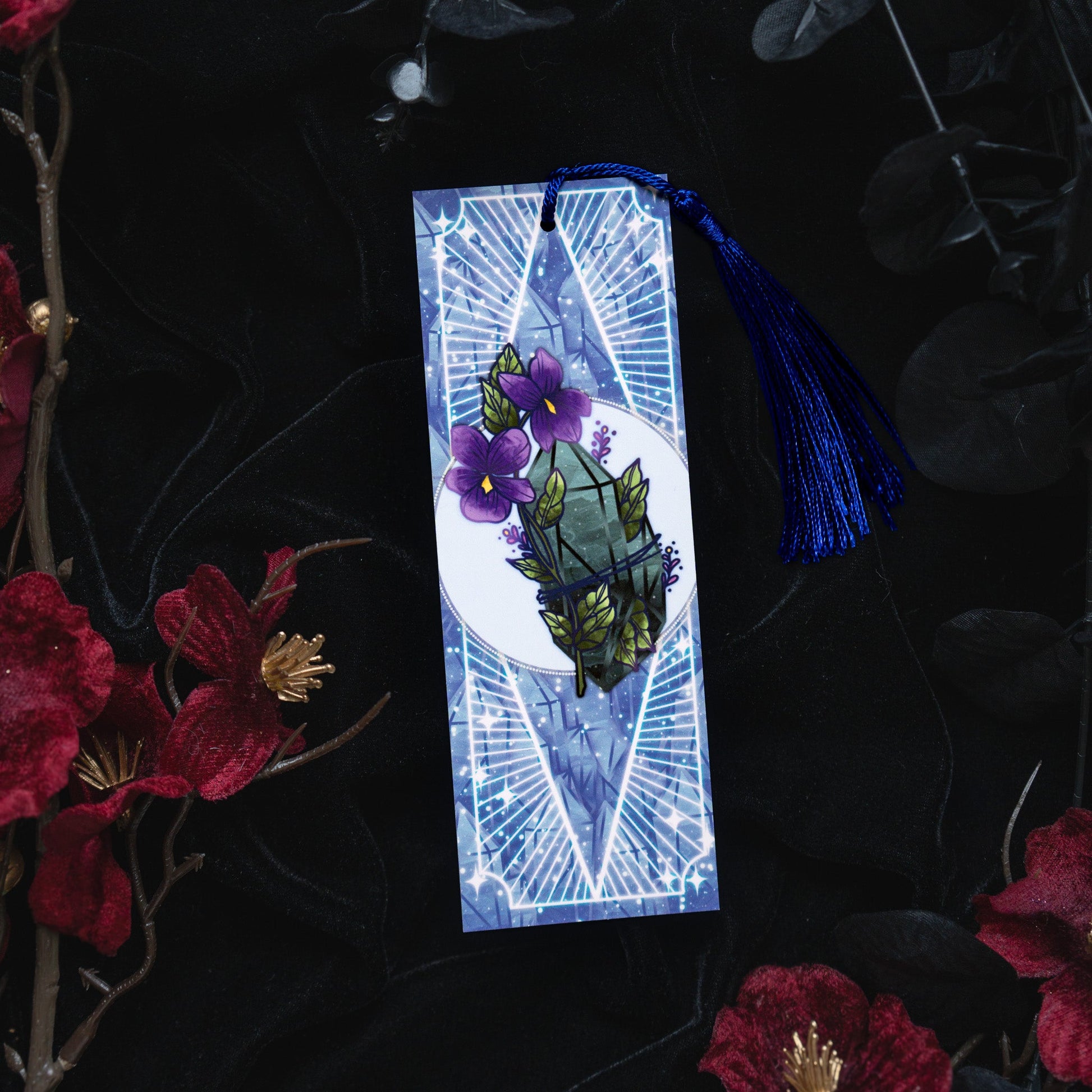 Jade stone with Violets - Virgo Birthstone Bookmark bonesandgardens