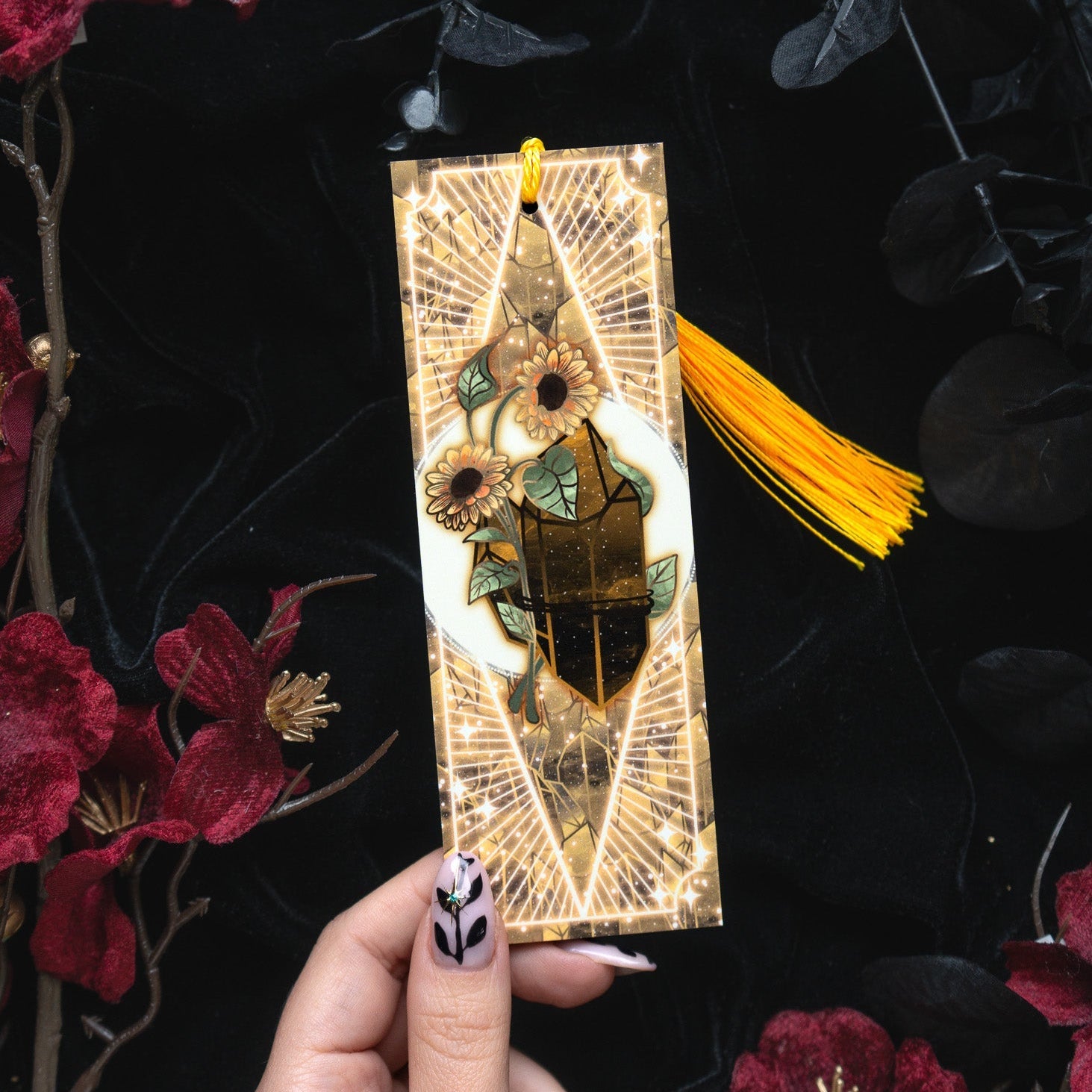 Tigers Eye stone with Sunflower - Leo Birthstone - Bookmark bonesandgardens