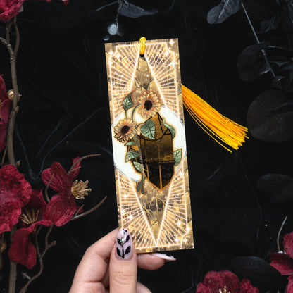 Tigers Eye stone with Sunflower - Leo Birthstone - Bookmark bonesandgardens