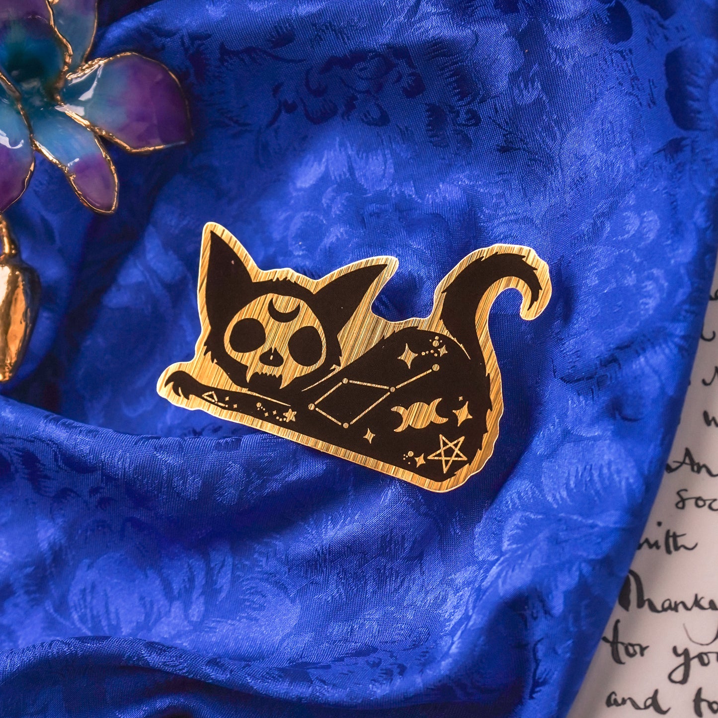 Celestial Cat Skull Gold Sticker