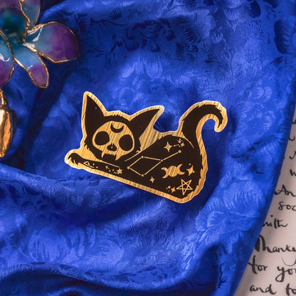 Celestial Cat Skull Gold Sticker