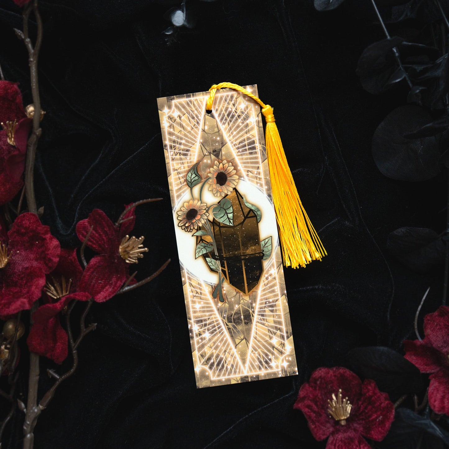 Tigers Eye stone with Sunflower - Leo Birthstone - Bookmark bonesandgardens