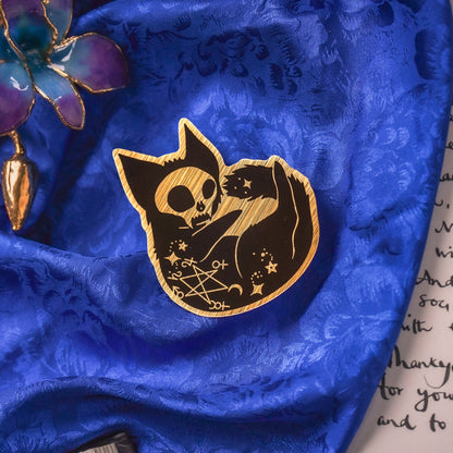Cat Skull Gold Sticker bonesandgardens