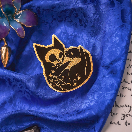 Cat Skull Gold Sticker