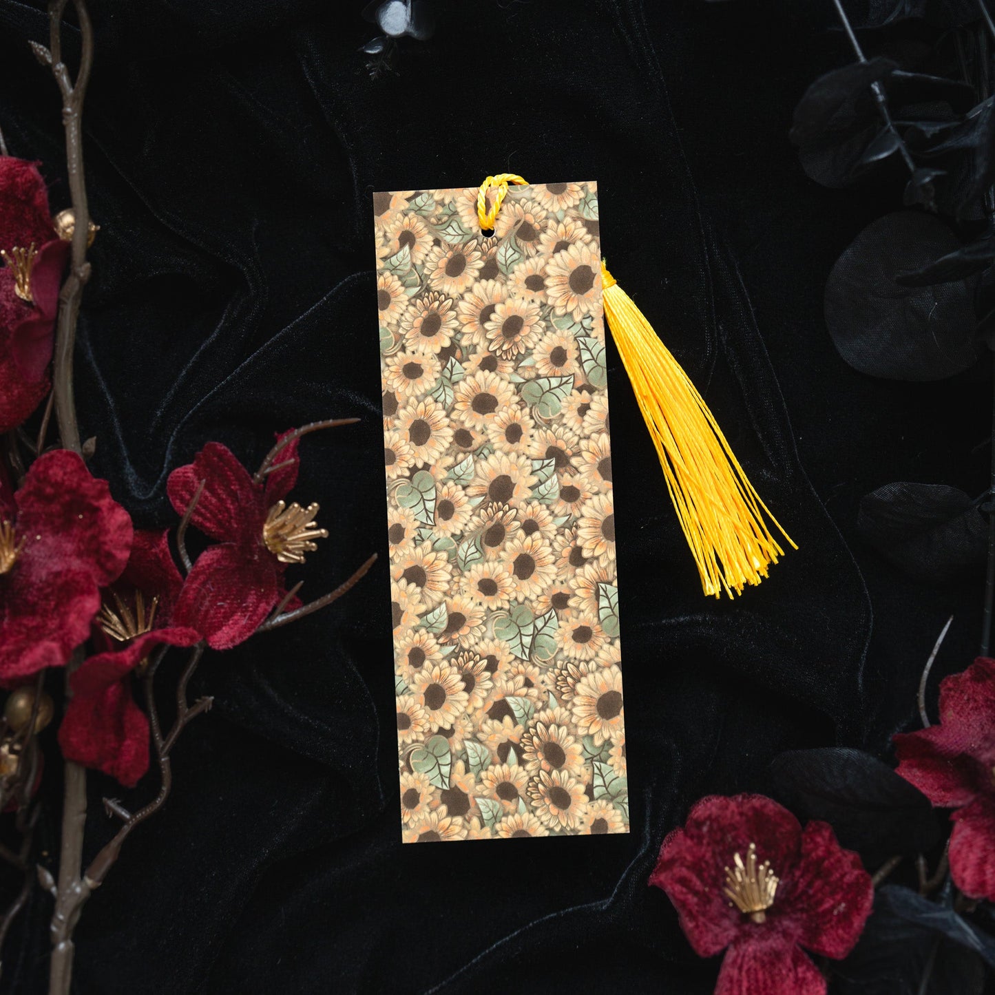 Tigers Eye stone with Sunflower - Leo Birthstone - Bookmark bonesandgardens