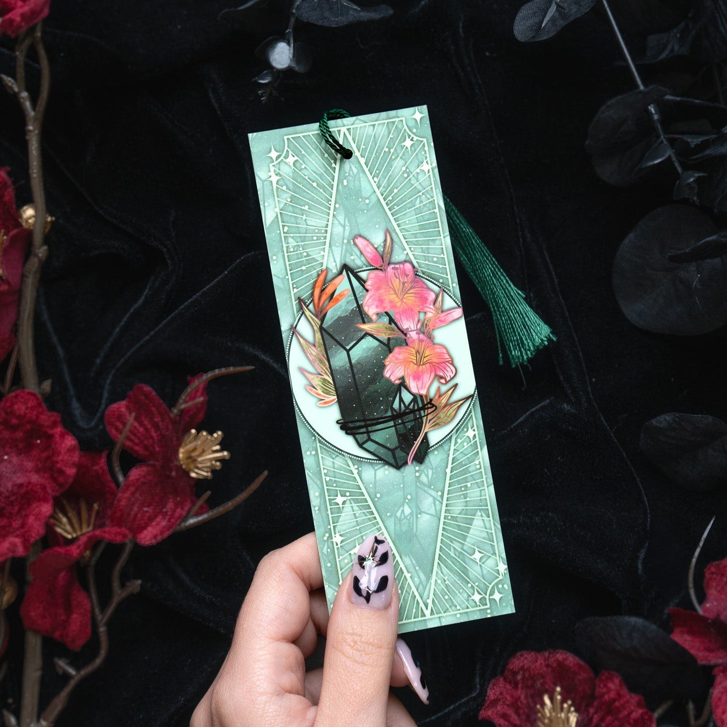 Emerald with Lilies - Cancer Birthstone - Bookmark bonesandgardens