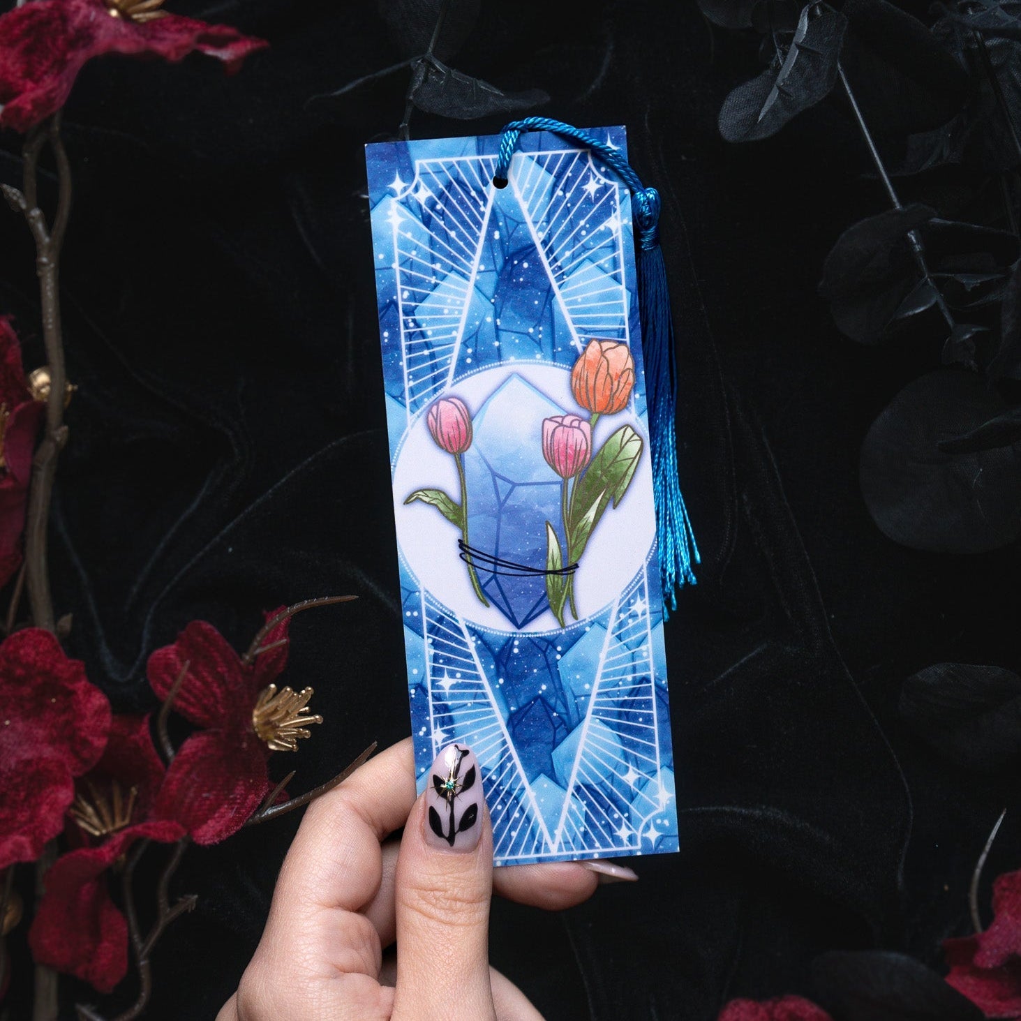 Diamond stone with Tulips - Aries Birthstone - Bookmark bonesandgardens