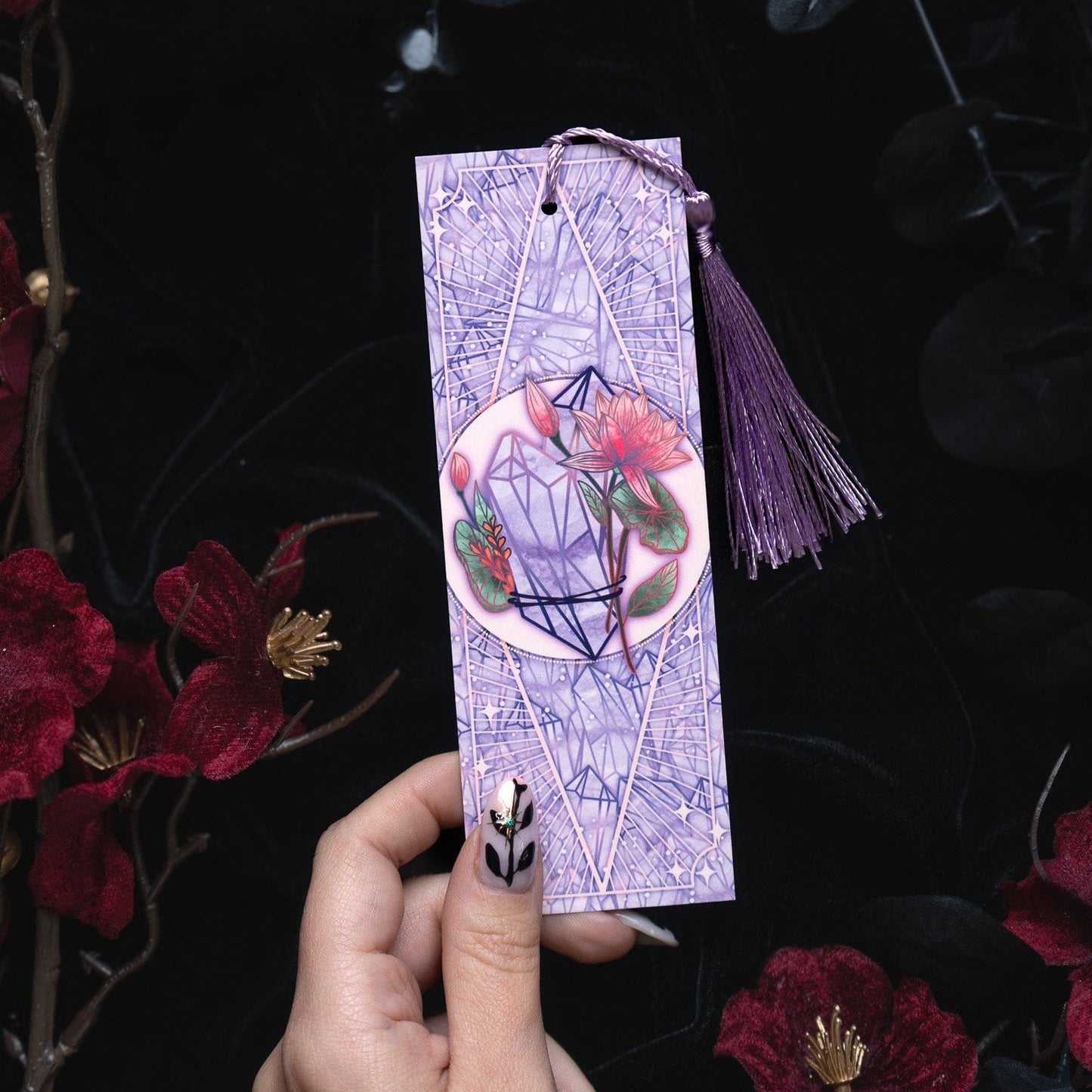 Amethyst with Lotus flower - Pisces Birthstone - Bookmark bonesandgardens