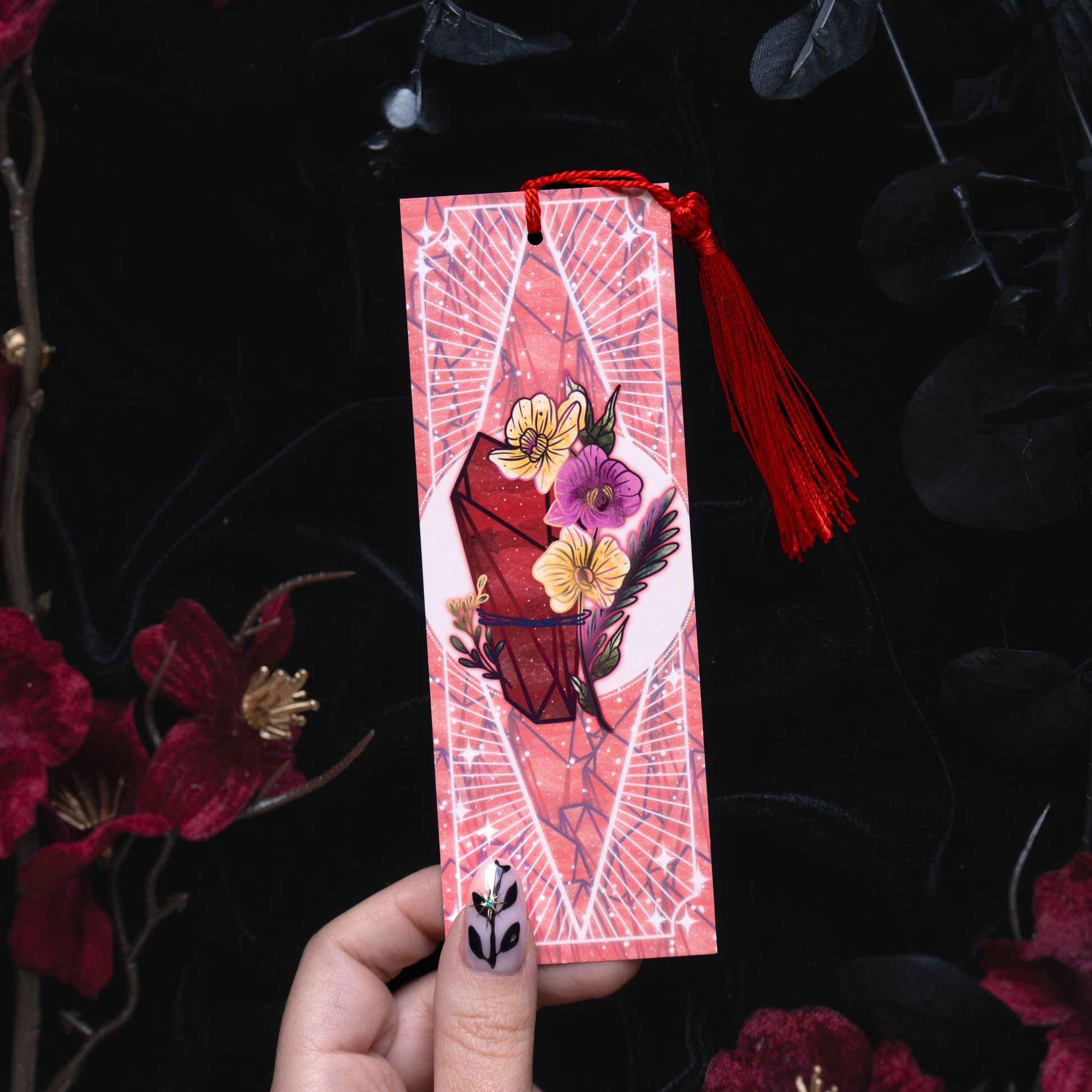 Garnet stone with orchids - Aquarius Birthstone - Bookmark bonesandgardens