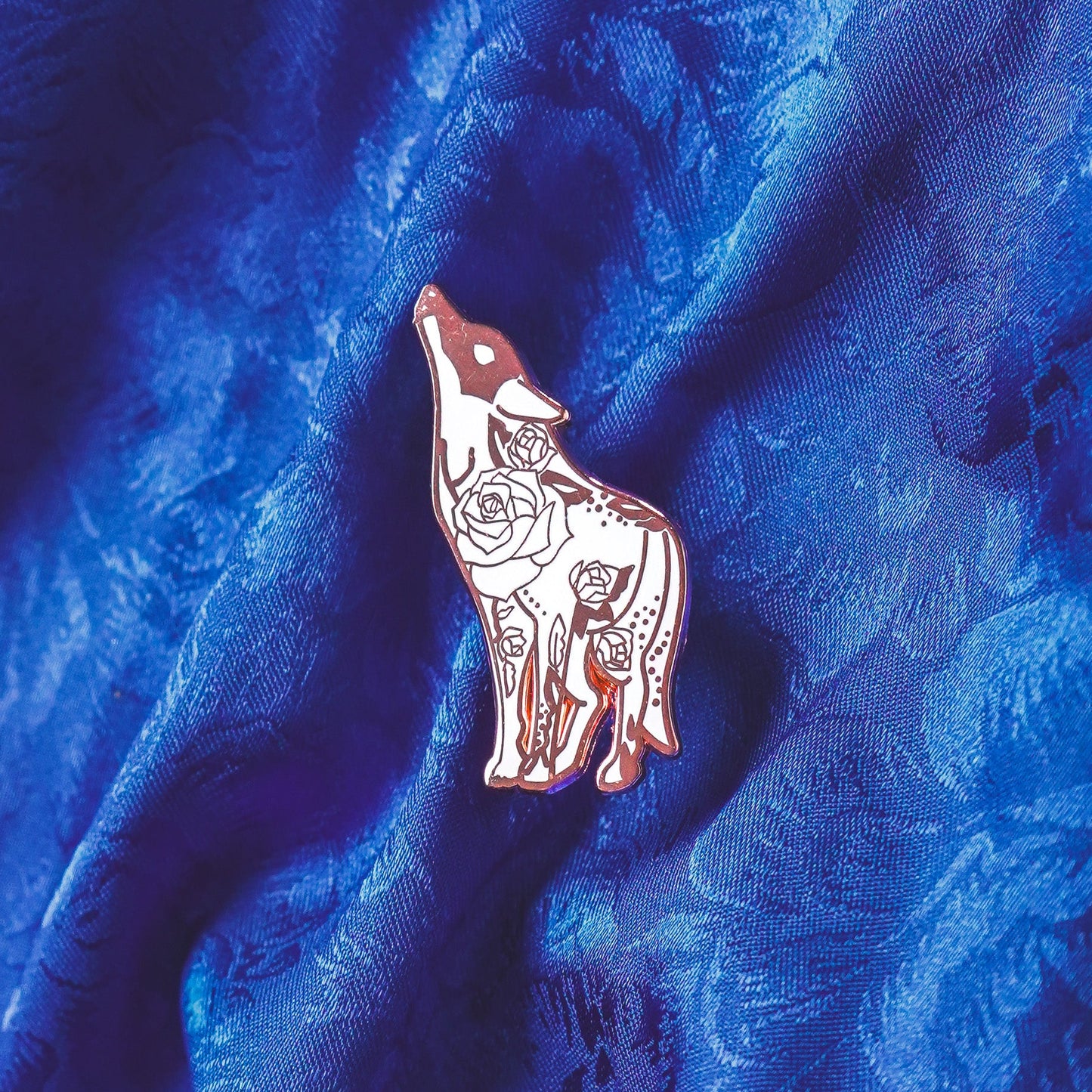 White Floral Wolf - Enamel Pin