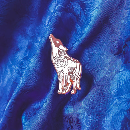 White Floral Wolf - Enamel Pin