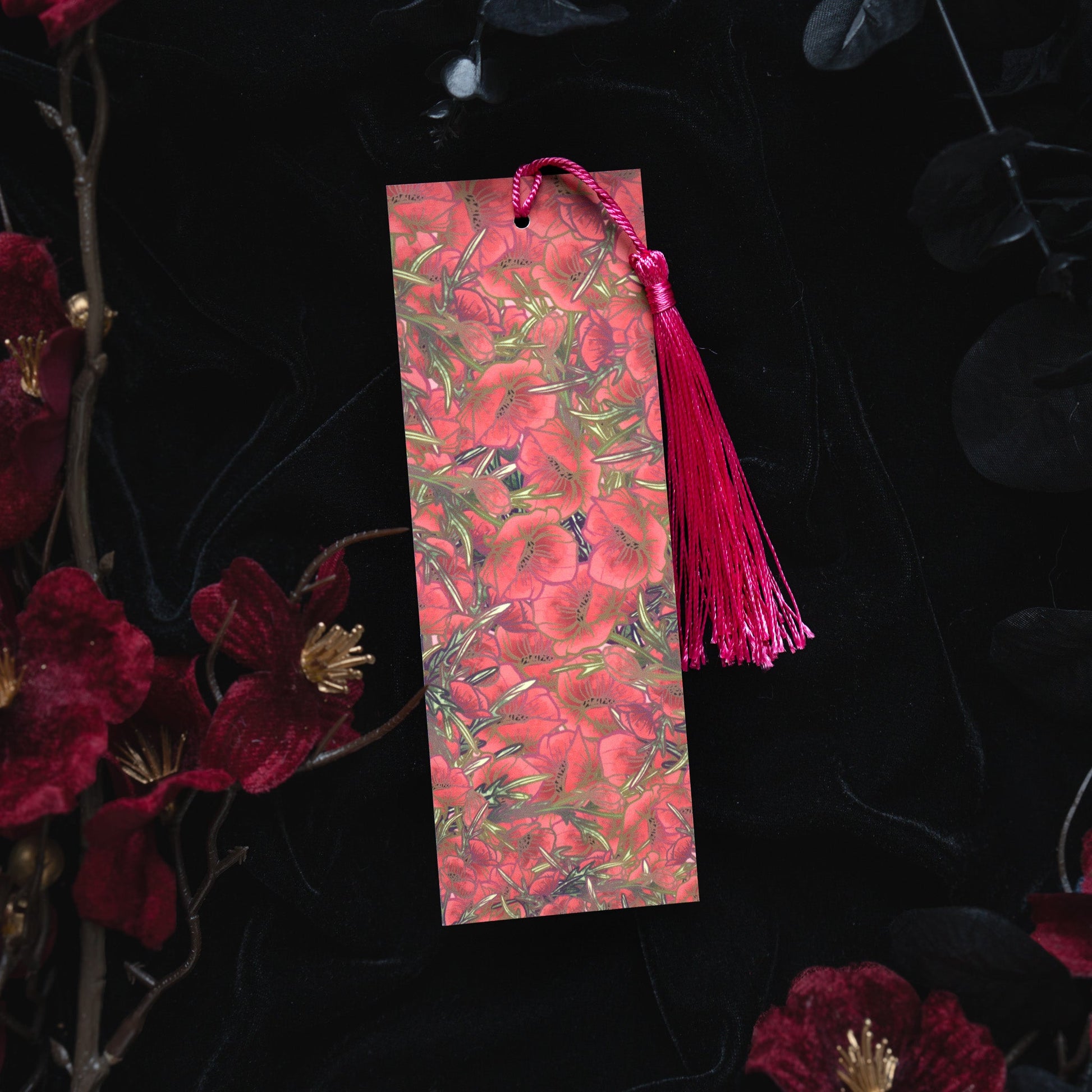 Rose Quartz with Poppies - Taurus Birthstone - Bookmark bonesandgardens